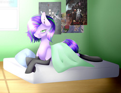 Size: 3900x3000 | Tagged: safe, artist:itsizzybel, oc, oc only, pony, bed, grumpy, high res, poster, solo