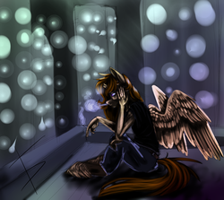 Size: 2800x2500 | Tagged: safe, artist:fullmoondagger, oc, oc only, oc:fullmoon dagger, pegasus, anthro, anthro oc, cigarette, clothes, high res, smoking, solo