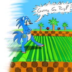 Size: 800x800 | Tagged: safe, artist:firenhooves, pony, dialogue, green hill zone, male, ponified, sanic, solo, sonic the hedgehog, sonic the hedgehog (series), wat