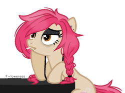 Size: 609x456 | Tagged: safe, artist:cakegreenburger1, artist:fioweress, oc, oc only, oc:coffee rose, earth pony, pony, cigarette, eyeshadow, makeup, sad, smoking, solo