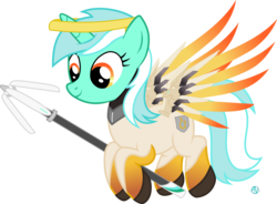 Size: 2200x1622 | Tagged: safe, artist:arifproject, lyra heartstrings, pony, unicorn, g4, crossover, female, flying, mercy, overwatch, simple background, solo, transparent background, vector
