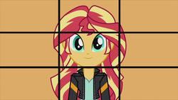 Size: 1280x720 | Tagged: safe, screencap, sunset shimmer, equestria girls, g4, female, grid, simple background, solo