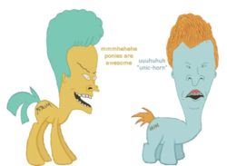 Size: 745x546 | Tagged: artist needed, safe, snails, snips, g4, beavis, beavis and butthead, butthead, downvote bait, nightmare fuel, not salmon, uncanny valley, wat, why