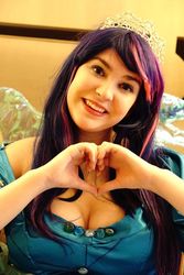 Size: 640x960 | Tagged: safe, artist:lochlan o'neil, twilight sparkle, alicorn, human, g4, breasts, cleavage, clothes, cosplay, costume, dress, female, heart hands, irl, irl human, photo, princess dress, solo, twilight sparkle (alicorn)