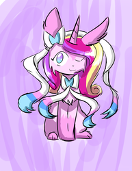Size: 1024x1325 | Tagged: safe, artist:celestialprism18, princess cadance, sylveon, g4, :3, crossover, cute, cutedance, female, fusion, one eye closed, pokefied, pokémon, purple background, simple background, solo, species swap, wink
