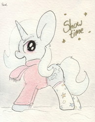 Size: 692x893 | Tagged: safe, artist:slightlyshade, trixie, pony, unicorn, g4, clothes, female, mare, socks, solo, sweater, traditional art