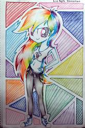Size: 849x1280 | Tagged: safe, artist:liaaqila, rainbow dash, equestria girls, g4, belly, belly button, blue sneakers, clothes, converse, female, looking at you, midriff, pants, shoes, solo, sweatpants, traditional art