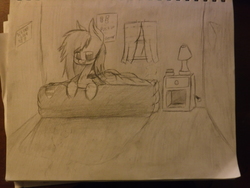 Size: 3264x2448 | Tagged: safe, artist:spectrum36, oc, oc only, bed, high res, solo, traditional art