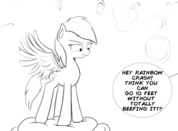 Size: 1024x757 | Tagged: safe, artist:cosmonaut, rainbow dash, g4, angry, cloud, cloudsdale, monochrome, teenager, wings