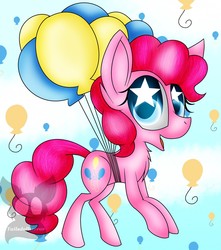 Size: 1132x1280 | Tagged: safe, artist:tailsdollterror, pinkie pie, g4, balloon, colored pupils, female, floating, solo, starry eyes, then watch her balloons lift her up to the sky, wingding eyes