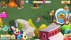 Size: 1136x640 | Tagged: safe, gameloft, cherry jubilee, scootaloo, g4, clothes, nightmare night, wonderbolts uniform