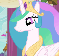 Size: 757x720 | Tagged: safe, screencap, princess celestia, alicorn, pony, a canterlot wedding, g4, season 2, animated, beautiful, bell, canterlot castle, cloud, cropped, curtains, cute, female, flag, flower, gif, open mouth, sky, smiling, solo, talking, tower