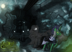 Size: 2456x1756 | Tagged: safe, artist:sw1tchbl4de, princess luna, oc, oc only, oc:frost windchill, alicorn, fallout equestria, fallout equestria: the last sentinel, g4, cover art, stable (vault), stable door, vault