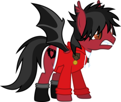 Size: 1419x1191 | Tagged: safe, artist:lightningbolt, derpibooru exclusive, bat pony, pony, .svg available, a little less sixteen candles a little more "touch me", angry, boots, clandestine industries, clothes, emo, eyeliner, eyeshadow, fall out boy, fangs, from under the cork tree, gritted teeth, growling, hair over one eye, hoodie, makeup, male, medal, messy mane, pete wentz, ponified, shirt, simple background, slit pupils, solo, stallion, svg, transparent background, undershirt, vector, zipper