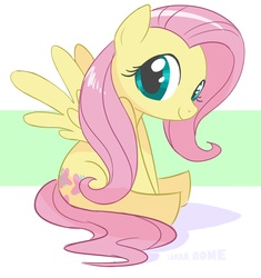 Size: 1034x1101 | Tagged: safe, artist:lamar_bone, derpibooru exclusive, fluttershy, g4, cute, female, looking at you, shyabetes, sitting, smiling, solo, spread wings