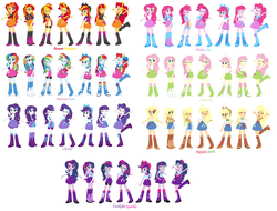 Size: 1024x777 | Tagged: dead source, safe, artist:prettycelestia, part of a set, applejack, fluttershy, pinkie pie, rainbow dash, rarity, sunset shimmer, twilight sparkle, equestria girls, g4, alternate hairstyle, applejack's clothes, applejack's cowboy boots, boots, clothes, clothes swap, costume swap, cowboy boots, fluttershy's boots, fluttershy's clothes, fluttershy's socks, high heel boots, humane five, humane six, leg warmers, mane swap, palette swap, part of a series, pinkie pie's boots, pinkie pie's clothes, prettycelestia's eqg recolor series, rainbow dash's boots, rainbow dash's clothes, rainbow dash's socks, rarity's clothes, rarity's purple boots, recolor, shoes, socks, sunset shimmer's boots, sunset shimmer's clothes, twilight sparkle's boots, twilight sparkle's clothes