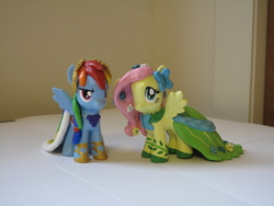 Size: 4416x3312 | Tagged: safe, artist:nsomniotic, fluttershy, rainbow dash, pony, g4, brushable, clothes, customized toy, dress, gala dress, irl, photo, sculpture, toy, traditional art