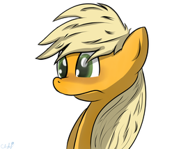 Size: 3500x3000 | Tagged: safe, artist:cloufy, applejack, earth pony, pony, g4, blushing, female, hatless, high res, mare, missing accessory, solo
