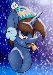 Size: 2713x3800 | Tagged: safe, artist:tobyqu33n123, oc, oc only, oc:headlong flight, alicorn, pony, alicorn oc, bust, catching snowflakes, gift art, high res, horn, portrait, snow, snowfall, solo, tongue out, wings, winter