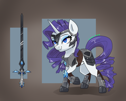 Size: 2000x1600 | Tagged: safe, artist:joan-grace, part of a set, rarity, pony, unicorn, g4, armor, armorarity, fantasy class, female, mare, part of a series, solo, sword, warrior, warrior rarity, weapon