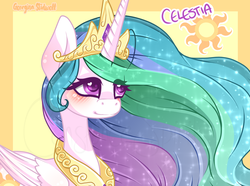 Size: 966x720 | Tagged: safe, artist:constancespirit, princess celestia, g4, blushing, female, heart eyes, solo, wingding eyes