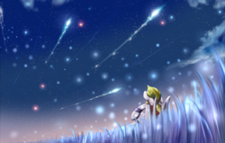 Size: 2048x1300 | Tagged: safe, artist:phuocthiencreation, oc, oc only, oc:morpheus, comic:prolonged dream, grass, night, older, shooting stars, solo, stars