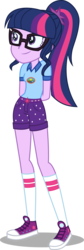 Size: 2011x6000 | Tagged: safe, artist:limedazzle, sci-twi, twilight sparkle, equestria girls, g4, my little pony equestria girls: legend of everfree, camp everfree outfits, clothes, converse, female, glasses, hands behind back, high res, shoes, shorts, show accurate, simple background, smiling, sneakers, socks, solo, transparent background, vector