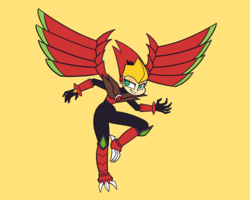 Size: 1500x1200 | Tagged: safe, artist:khuzang, sunset shimmer, phoenix, equestria girls, g4, armor, claws, crossover, falzar, female, mecha, mega man (series), megaman battle network, solo