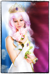 Size: 1892x2835 | Tagged: safe, artist:kabubaka, princess celestia, human, g4, bouquet, clothes, cosplay, costume, flower, irl, irl human, photo, solo