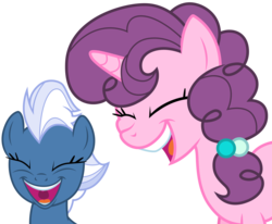 Size: 3635x3001 | Tagged: safe, artist:cloudy glow, night glider, sugar belle, pegasus, pony, unicorn, g4, to where and back again, eyes closed, high res, laughing, laughingmares.jpg, open mouth, show accurate, simple background, smiling, transparent background, vector