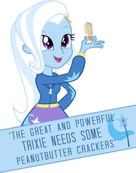 Size: 631x800 | Tagged: safe, trixie, human, equestria girls, g4, crackers, female, food, peanut butter, peanut butter crackers, solo, that human sure does love peanut butter crackers