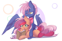 Size: 1179x790 | Tagged: safe, artist:clefficia, oc, oc only, earth pony, pegasus, pony, book, clothes, simple background, socks, transparent background