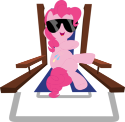 Size: 3566x3467 | Tagged: safe, artist:porygon2z, pinkie pie, earth pony, pony, beach chair, chillaxing, female, mare, open mouth, simple background, solo, sunglasses, transparent background, vector
