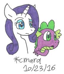 Size: 574x661 | Tagged: safe, artist:cmara, rarity, spike, g4, traditional art