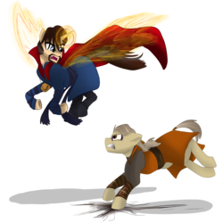 Size: 4000x4000 | Tagged: safe, artist:percy-mcmurphy, earth pony, pony, unicorn, artificial wings, augmented, crossover, doctor strange, kaecilius, magic, magic wings, marvel, marvel cinematic universe, marvel comics, ponified, simple background, transparent background, wings