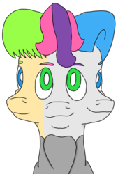 Size: 589x870 | Tagged: safe, artist:andandampersand, artist:toyminator900, oc, oc only, oc:andandampersand, earth pony, original species, pony, simple background, three faces, transparent background