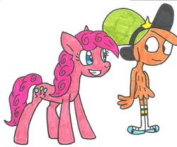 Size: 866x722 | Tagged: safe, artist:cmara, pinkie pie, g4, bonding, crossover, cute, duo, sweet dreams fuel, traditional art, wander (wander over yonder), wander over yonder