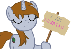 Size: 900x607 | Tagged: safe, artist:marianokun, oc, oc only, oc:littlepip, pony, unicorn, fallout equestria, captain obvious, eyes closed, fanfic, fanfic art, female, horn, lesbian, mare, show accurate, sign, simple background, solo, text, transparent background