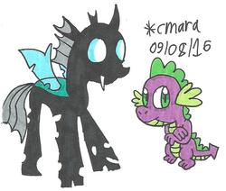 Size: 767x650 | Tagged: safe, artist:cmara, spike, thorax, changeling, g4, traditional art