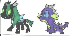 Size: 861x435 | Tagged: safe, artist:cmara, oc, oc only, unnamed oc, hybrid, interspecies offspring, magical gay spawn, offspring, parent:spike, parent:thorax, parents:thoraxspike, traditional art