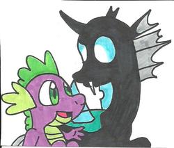 Size: 562x479 | Tagged: safe, artist:cmara, spike, thorax, changeling, g4, traditional art