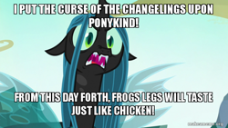 Size: 800x450 | Tagged: safe, edit, edited screencap, screencap, queen chrysalis, changeling, changeling queen, g4, to where and back again, dave the barbarian, female, image macro, makeameme.org, meme, solo