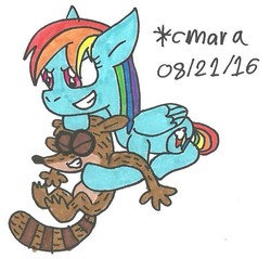 Size: 628x601 | Tagged: safe, artist:cmara, rainbow dash, g4, crossover, male, regular show, rigby (regular show), traditional art