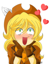 Size: 1688x2160 | Tagged: safe, artist:ciderpunk, derpibooru exclusive, oc, oc only, oc:applesunrise, human, clothes, hat, heart, humanized, humanized oc, in love, scarf, solo
