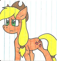 Size: 612x656 | Tagged: safe, artist:cmara, applejack, g4, female, lined paper, solo, traditional art
