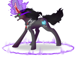 Size: 1024x768 | Tagged: safe, artist:misstulcadhiel, king sombra, g4, alicorn amulet, clothes, colored horn, curved horn, cutie mark, dark magic, gorget, heart, horn, magic, magic circle, robe, signature, simple background, solo, sombra eyes, sombra horn, sombra's cutie mark, transformation, transparent background