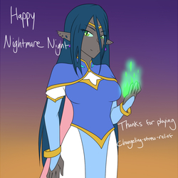 Size: 1280x1280 | Tagged: safe, artist:jonfawkes, queen chrysalis, human, series:nightmare war, g4, breasts, busty queen chrysalis, clothes, costume, dark skin, elf ears, female, humanized, magic, princess allura, slit pupils, solo, voltron, voltron legendary defender