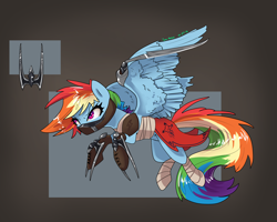 Size: 2000x1600 | Tagged: safe, artist:joan-grace, part of a set, rainbow dash, pegasus, pony, g4, armor, blade, claws, clothes, fantasy class, female, hoof blades, mare, part of a series, solo, warrior, warrior dash, weapon, wing armor, wingblade, wings