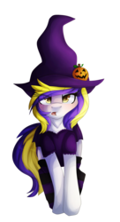 Size: 1024x1877 | Tagged: safe, artist:oddends, oc, oc only, pony, halloween, hat, holiday, jack-o-lantern, pumpkin, solo, witch, witch hat