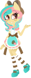 Size: 600x1510 | Tagged: safe, artist:matteglaze, oc, oc only, oc:vanilla ganache, equestria girls, g4, bow, clothes, dress, equestria girls-ified, hair bow, looking at you, shoes, smiling, socks, solo, striped socks, waving